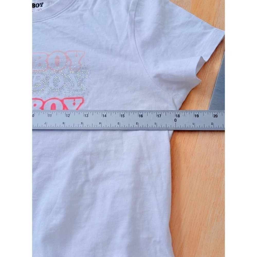Playboy Womens Pink Rhinestone Logo Graphic T-Shirt White XL #5 - Picture 4 of 4